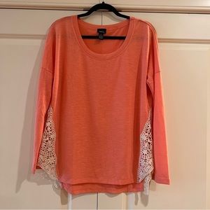RUE 21 - CORAL SWEATER WITH CROCHETED LACE